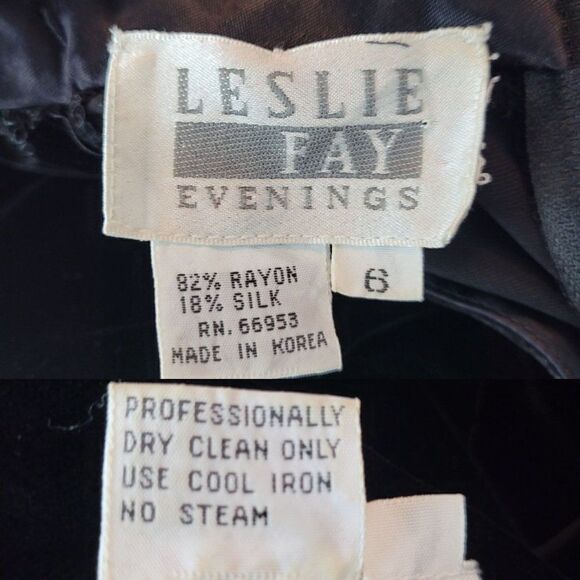 Vintage Leslie Fay Silk Crushed Velvet Long Sleeve Mock Neck Dress 6 Blk Modest - Picture 3 of 9